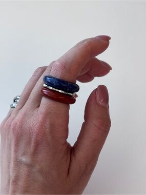 Stone Trilogy Stack Red Jasper And Sodalite Ring Set Of 3 Bands, Size 8